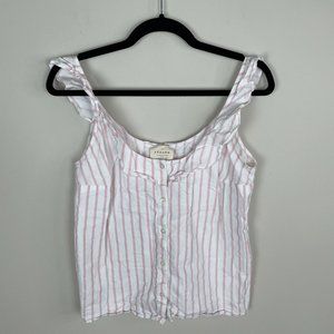 Sezane Manon Pink White Stripes 36 Sleeveless Ruffled Strap Blouse Button Front